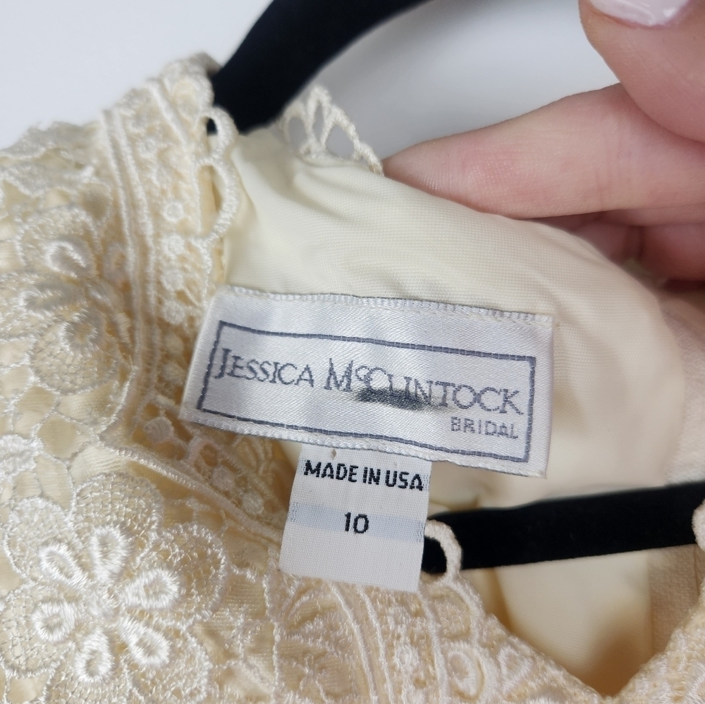 Jessica McClintock Vintage Bridal Lace Knee Length Dress Wedding Size 10 - Picture 4 of 8